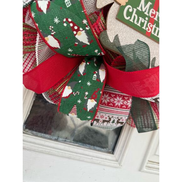 Merry Christmas Gnome Wreath | Red Green Christmas Door Decor Holiday Wreath xxx - Picture 4 of 9